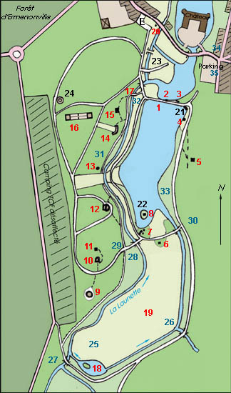 plan du parc Jean-Jacques Rousseau avec ses fabriques