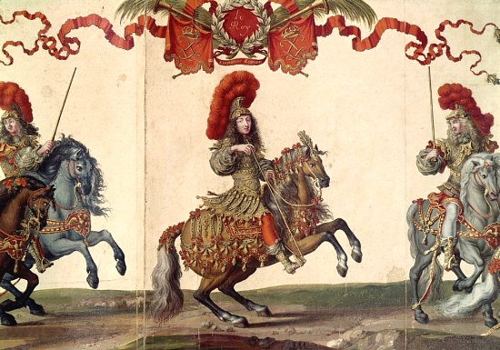Louis XIV en empereur romain lors du Grand Carrousel de 1662. Gravure d'Israël Silvestre mise en couleur par Jacques Bailly (1670) Louis XIV en empereur romain lors du Grand Carrousel de 1662. Gravure d'Israël Silvestre mise en couleur par Jacques Bailly (1670)