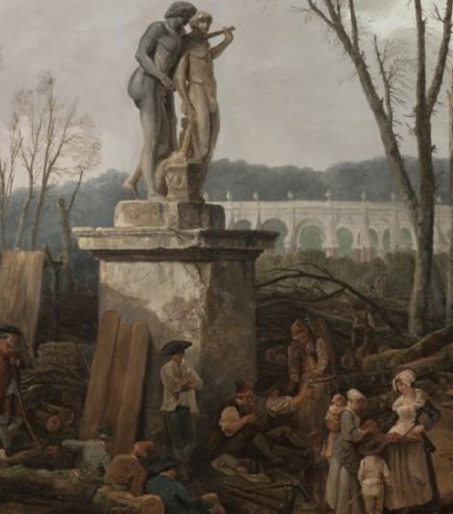 Détail : Groupe devant la statue de Castor et Pollux