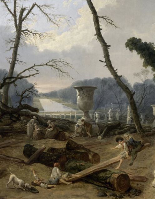 Détail : Enfants jouant à la balançoire avec le Grand canal au loin