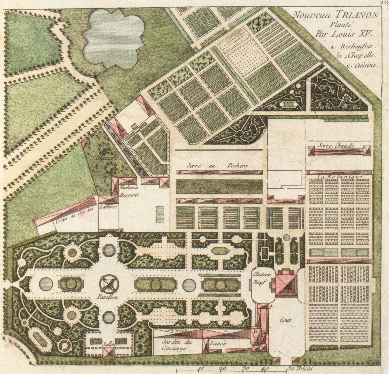 Plan du «&nbsp;Nouveau Trianon&nbsp;» planté par Louis XV.&nbsp;Anonyme, vers 1774